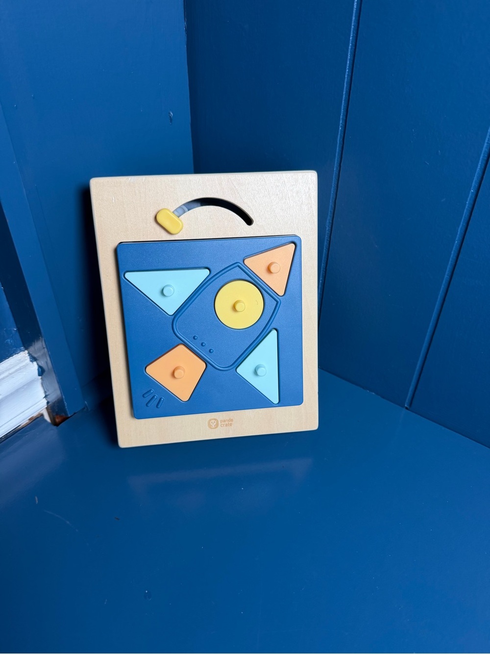 Wooden Shape Sorting Puzzle Board - Blue, Light Blue & Orange